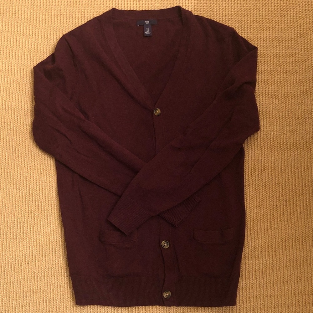 GAP Men's V-Neck Cardigan - Burgundy preowned small